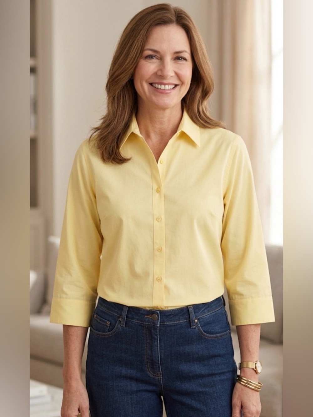 Foxcroft Women's Non-Iron Fitted Button-Front Shirt - Lemon - size 16P